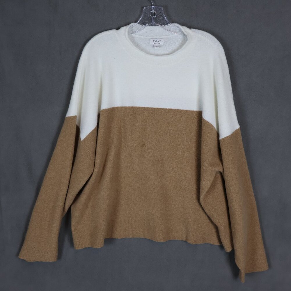 J Crew Sweater Womens Plus 3X Brown White Colorblock Soft Comfy Cozy Pullover